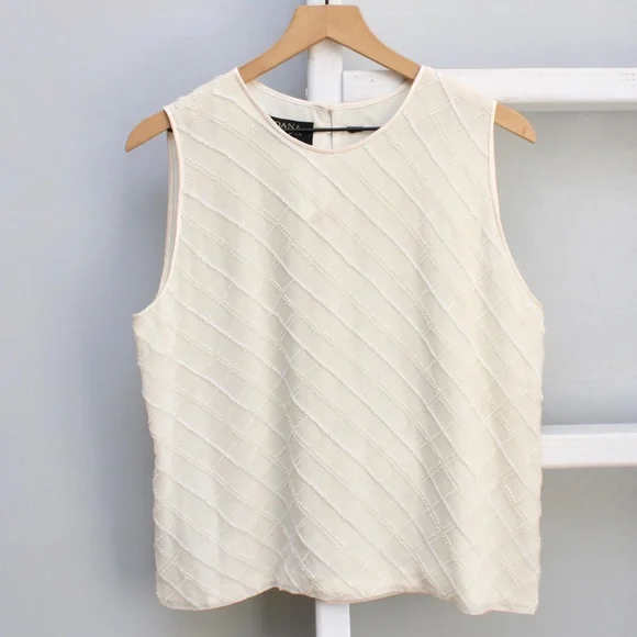 Dana Buchman Women’s Cream Silk Beaded Tank Blouse Size Large - Picture 1 of 9